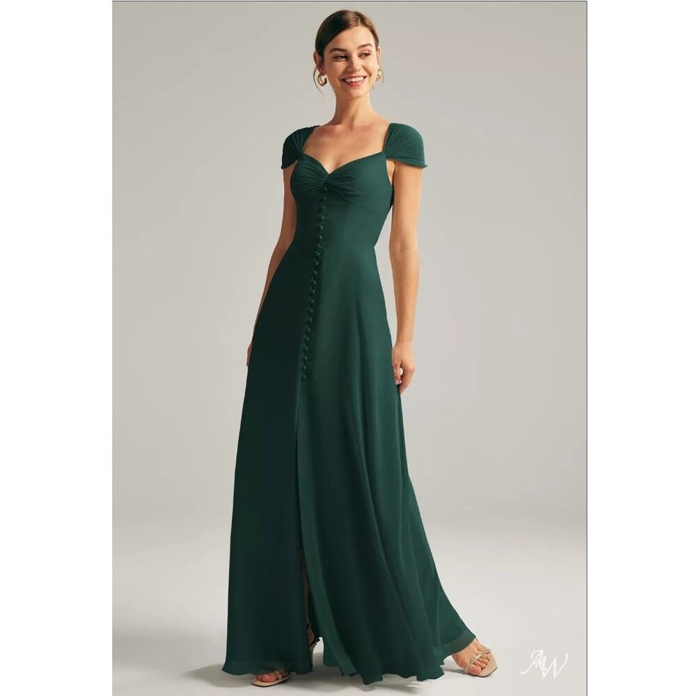 AW BRIDAL Cathryn gown - emerald green cap sleeve maxi, sz 10